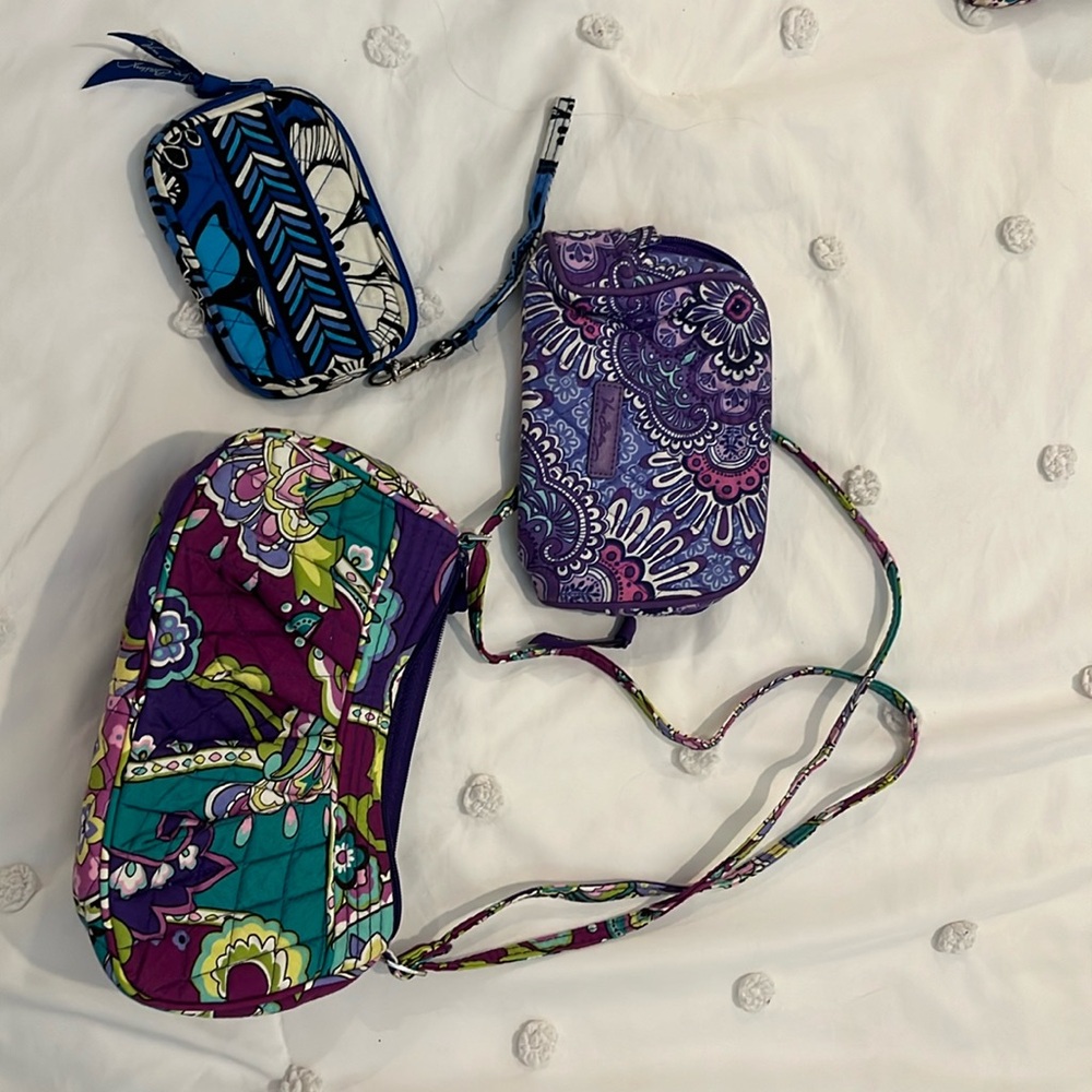 Vera Bradley bundle: wristlet,mini cosmetic pouch, small shoulder bag